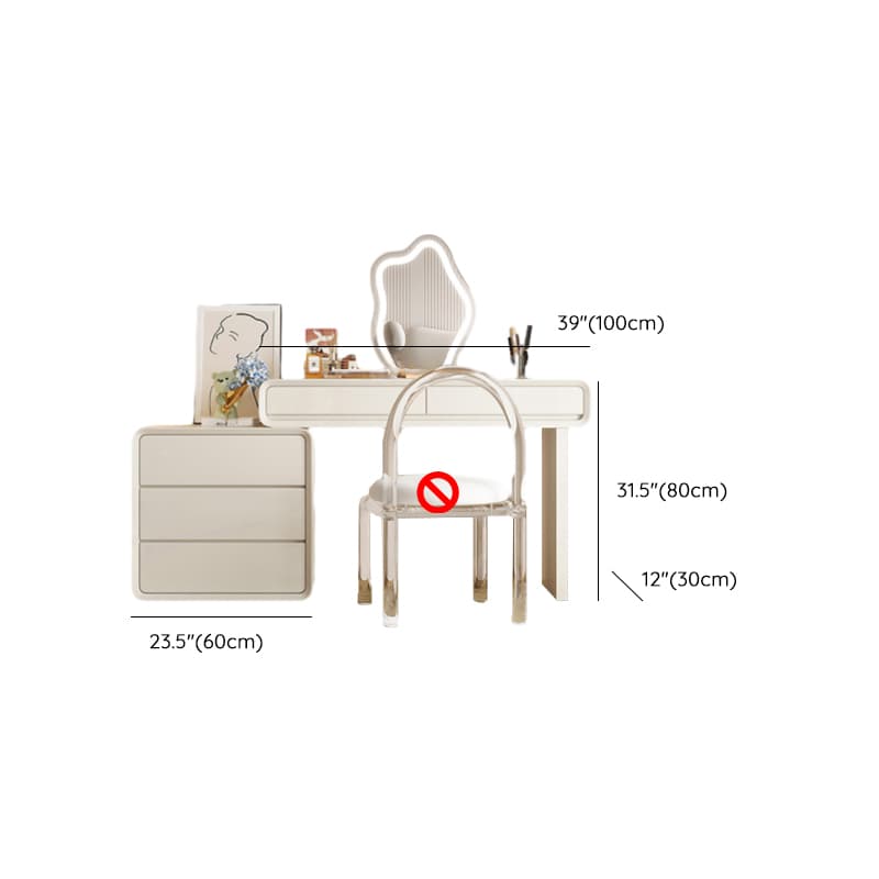 Standard Length Vanity Set with Upholstered Chair in Chalk, Synthetic Frame, and Lighted Mirror Including Seat thumbnail 11