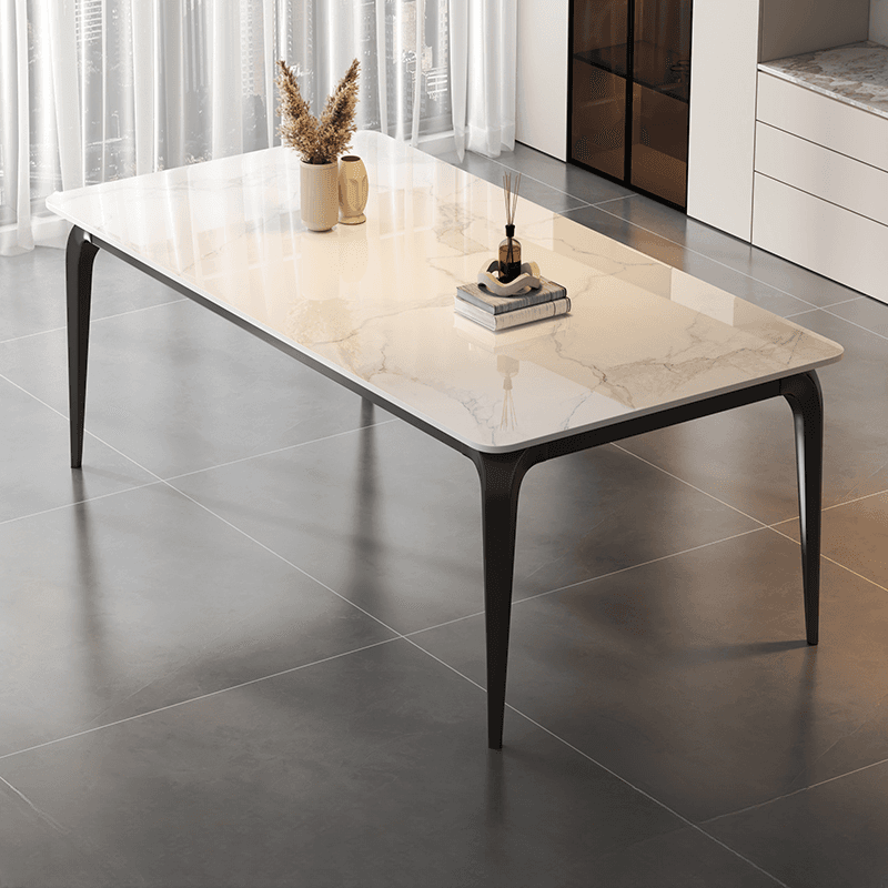 Trendy White/Charcoal/Light Gray Rectangle Scratch Resistant Sintered Stone Top Dining Table for 4/8 People/Seats 6, Standard Table Height thumbnail 2