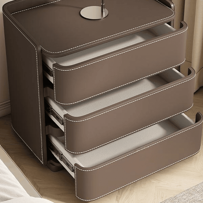 Contemporary 3 Tiers Genuine Leather Drawer Storage Bedside Table thumbnail 14