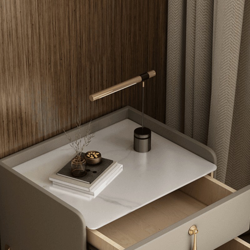 Stylish/Art Deco Drawer Storage Nightstand with 2 Drawers, Stone Countertop, and Leg thumbnail 8