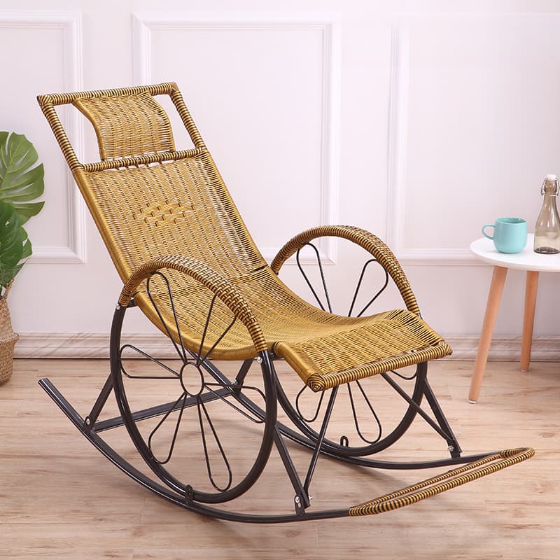 Ergonomic Wicker Front Porch Rocking Chairs with Rear Back, Stationary thumbnail 6