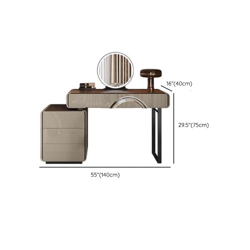 Modish Large/Standard Vanity Set in Gray with 5/8 Drawers, Polymer Frame, Mirror Lights, and Chair thumbnail 15