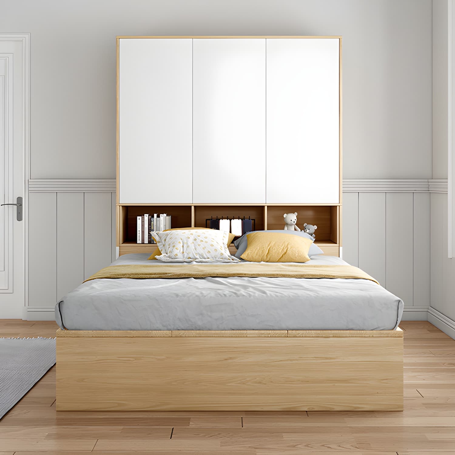 Modern Wood Platform Bed Frame Natural No Distressing Bookcase thumbnail 1