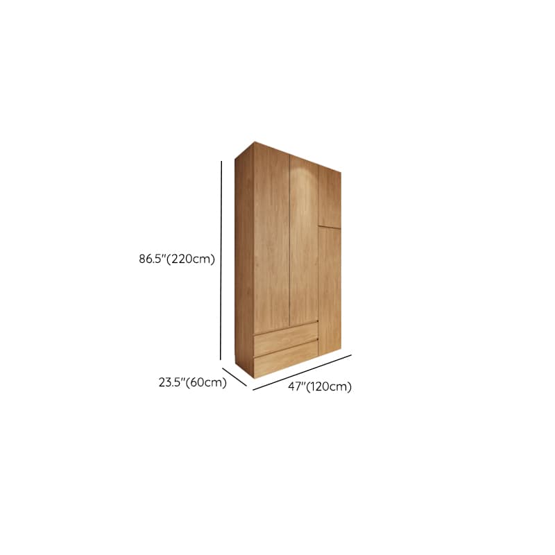 Wood Grain Minimalist Manufactured Wood Wardrobe Closet with 2 Drawers, Soft Close Door, Interior Shelves, and Clothing Rod thumbnail 20