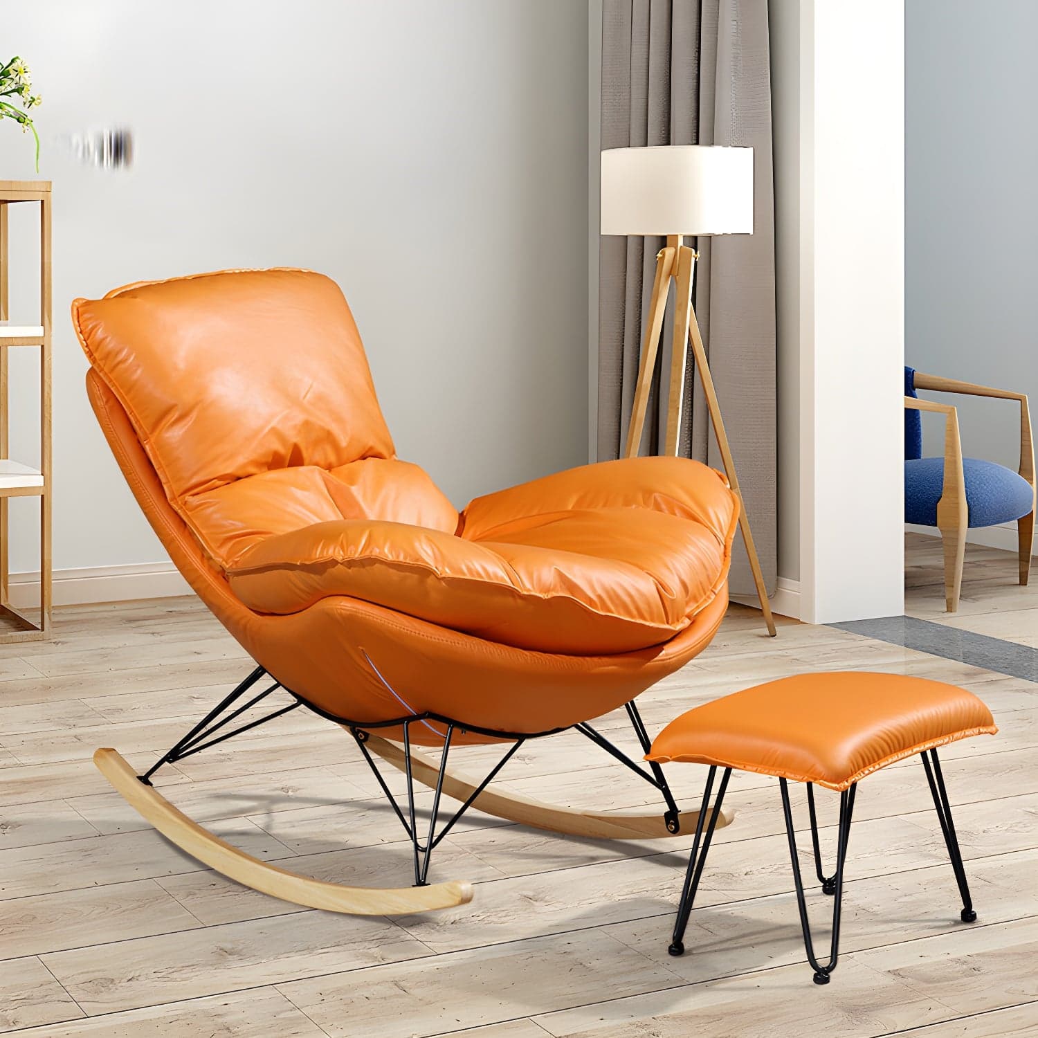 Modern Style Rocker Chair Metal Frame Spindle Cushions Rocker Chair with Ottoman thumbnail 8