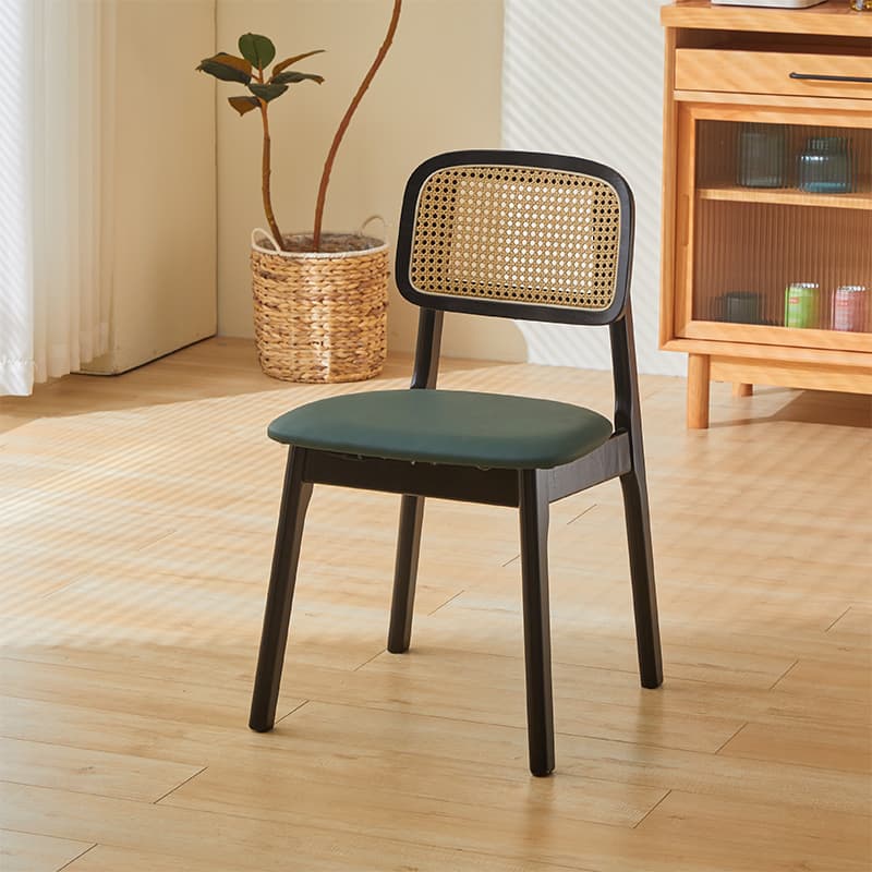 Leatherette/Wood/Rattan Entwined Balanced Armless Chair with Uncovered Back and Timber Legs in Sepia/Ink/Wood Color in a Scandinavian Style thumbnail 2