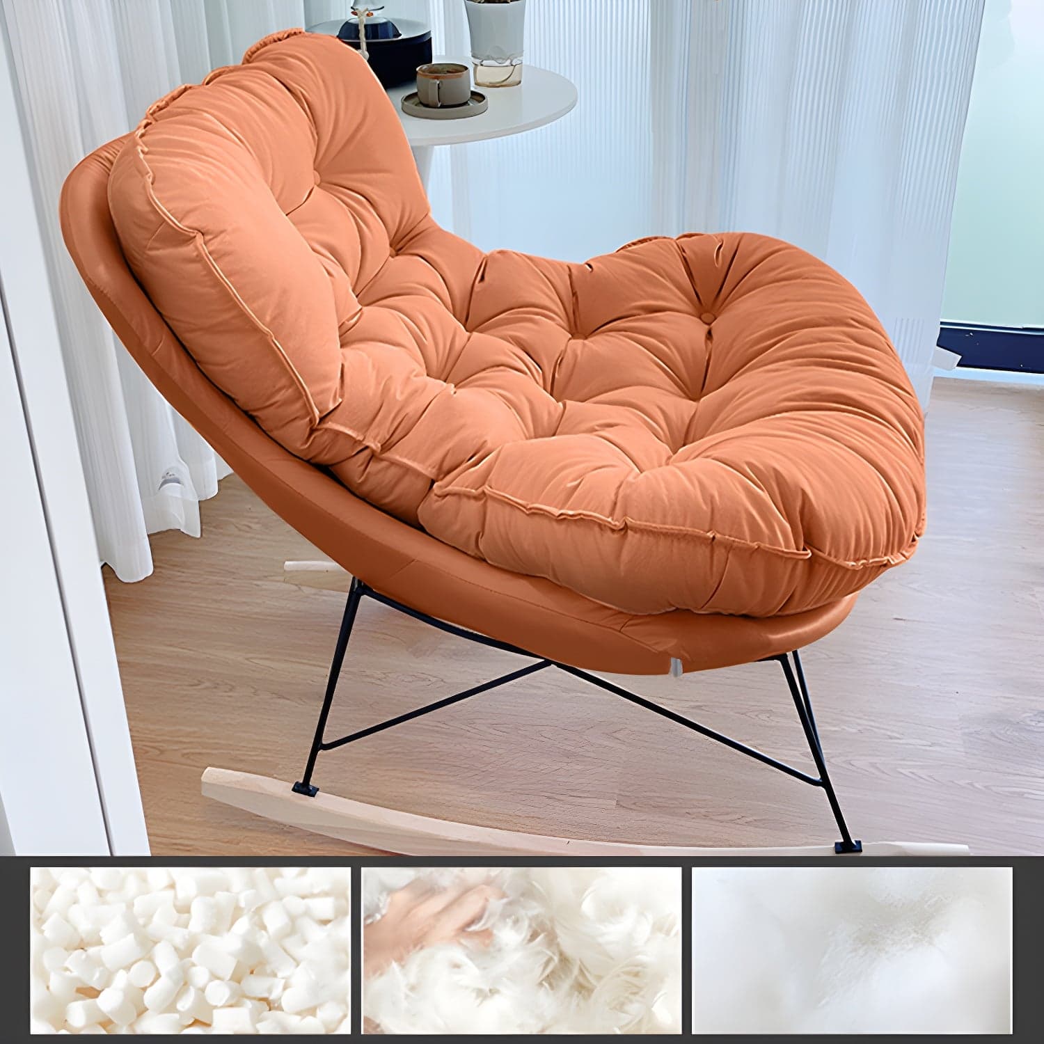 Modern Tufted Upholstered Rocking Chair with Natural Wood Legs thumbnail 8