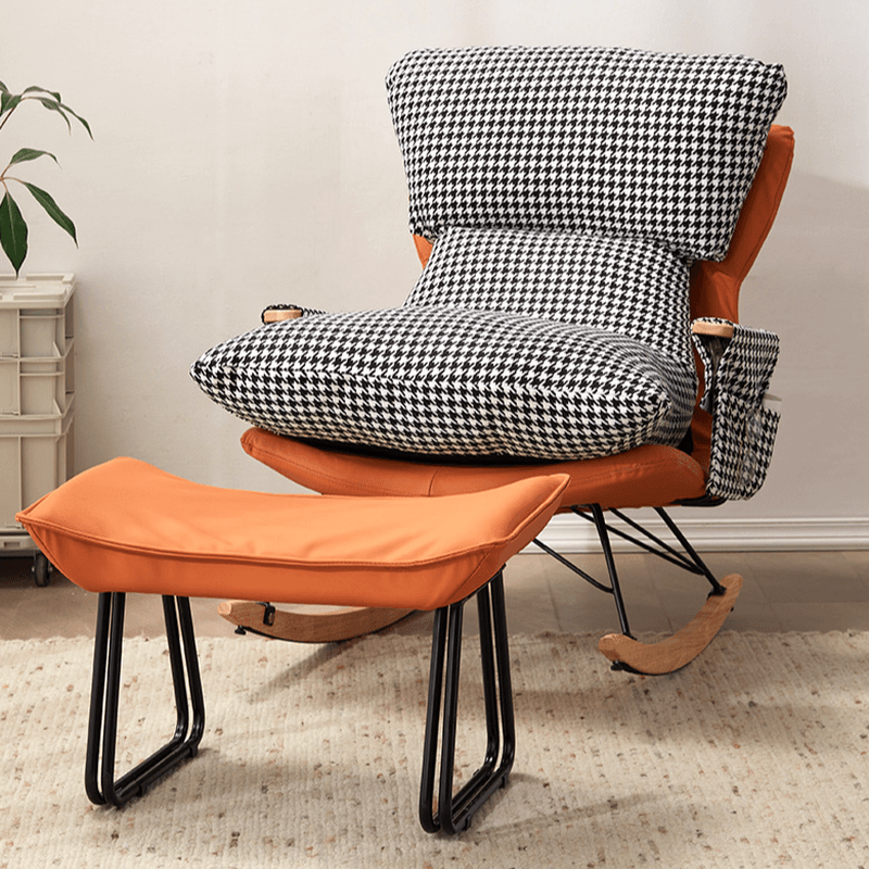 1 Piece Set/2 Piece Set Water Resistant Padded Living Room Rocking Chair in Chalk/Grey/Citrus Color with Upholstered Back and Track Arm in a Simple Style, Ottoman Included/Not Included thumbnail 5
