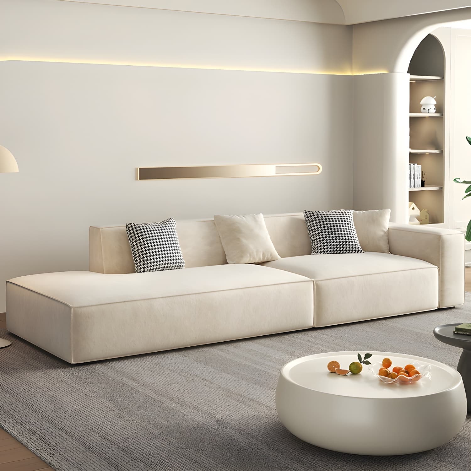 Elegant Sectional with Synthetic Upholstery in Moderate-Gray Tone and Built-in Charging Ports thumbnail 4