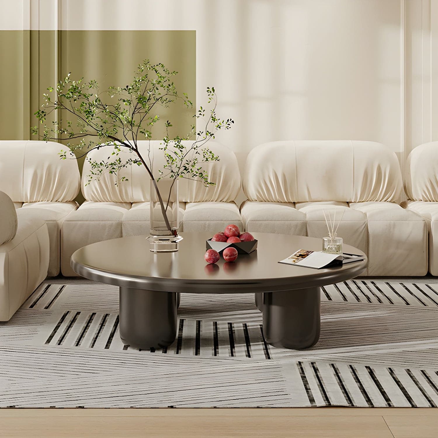 Scandinavian 4 Legs Coffee Table Round 1 Single Cocktail Table thumbnail 1