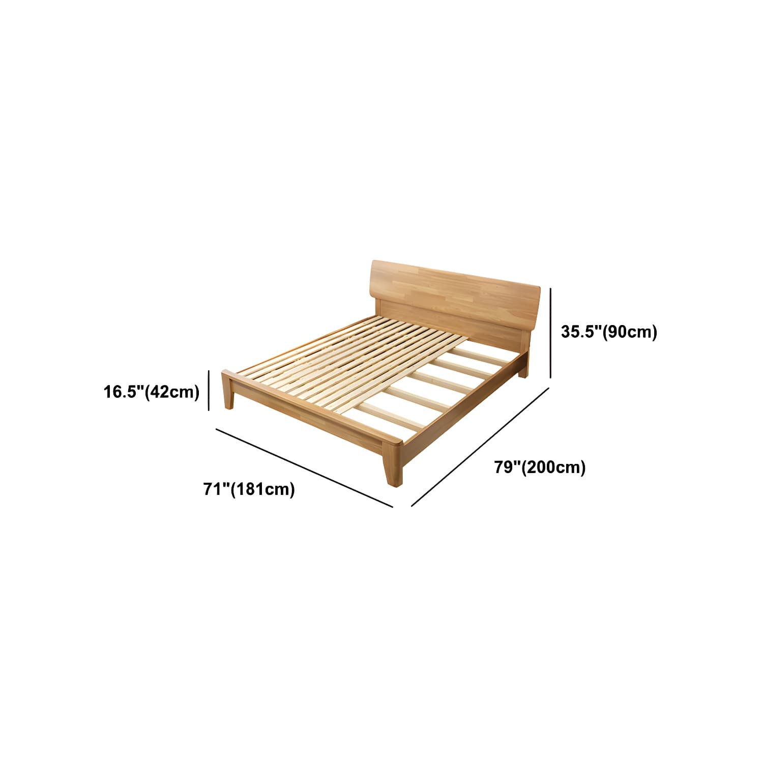 84.65 inch Wide Mid-century Bed Frame Rubberwood Bed with Headboard thumbnail 16