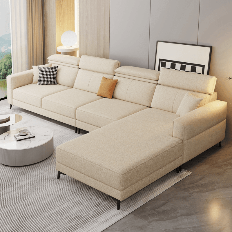 3 Pc Contemporary Modern L-Shape Sofa Chaise in Grey/Cream with Square Arm & Cushion Back thumbnail 4