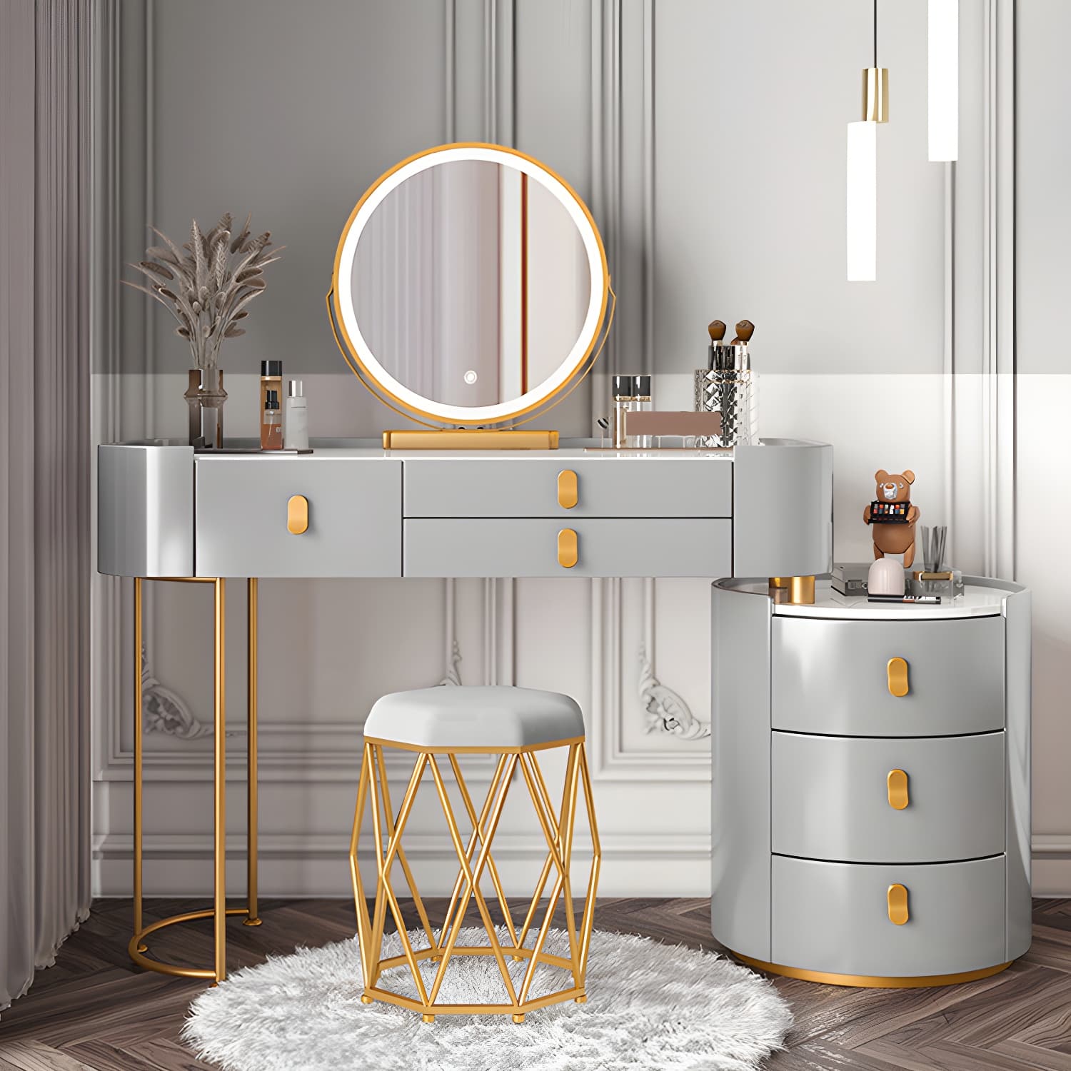 Glass/Stone Dresser Modern Make-up Vanity with 5/6 Storage Drawers thumbnail 14
