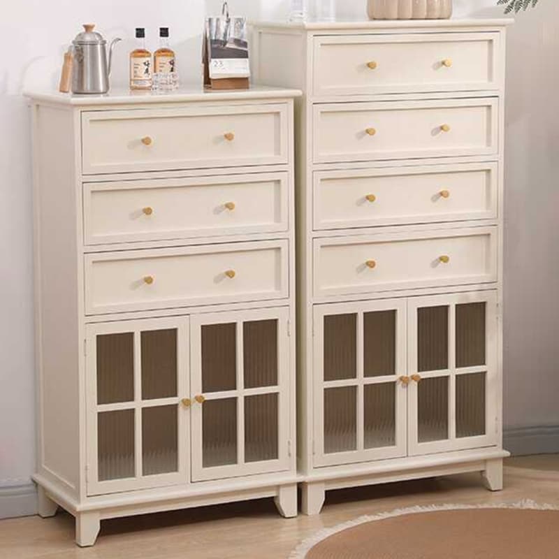 Rectangular Damp-proof Accent Cabinet with Storage Drawer, Closet, Glazed Door, Cabinet Knobs in Chalk/Brown/Wood Color thumbnail 9