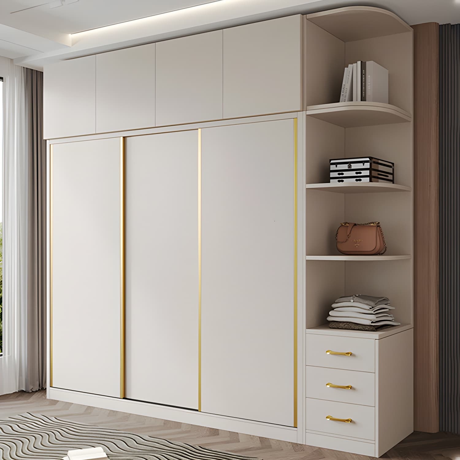 Attractive Modern White Wardrobe Armoire with Clothing Rod & Shelves