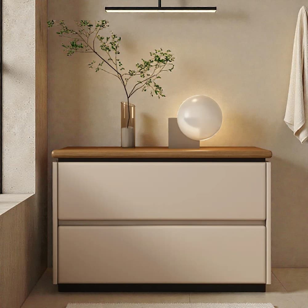 Modish 2 Tiers Drawer Storage Bedside Table with Laminate Countertop thumbnail 13