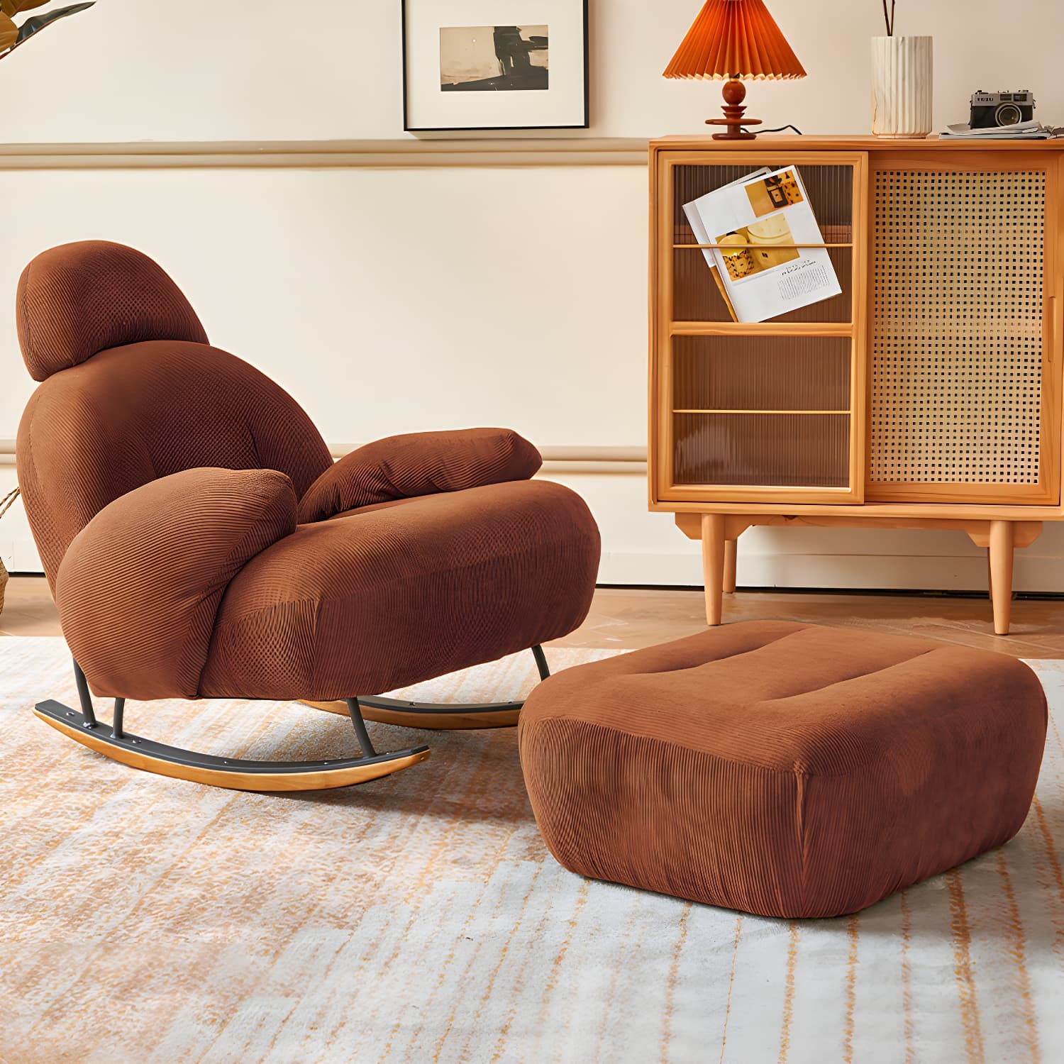 Spindle Living Room Contemporary Reclining Upholstered Rocking Accent Chair thumbnail 3