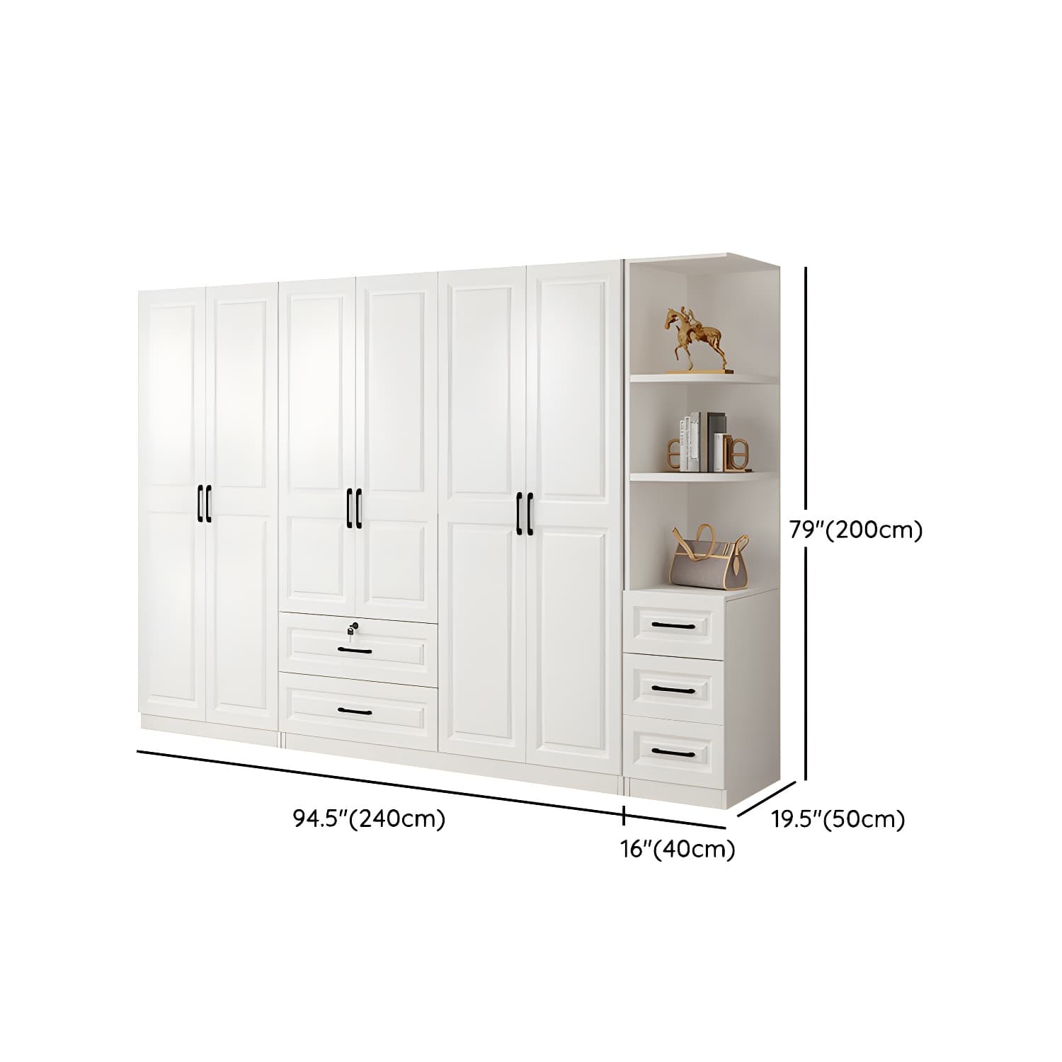 Wood White Modern Wardrobe Armoire with Drawers, Shelves, and Clothing Rod thumbnail 31