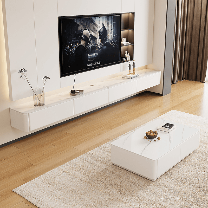 Art Deco Stone Rectangular TV Stand with 2 Drawers and 2 Cabinets Featuring Cable Management thumbnail 5