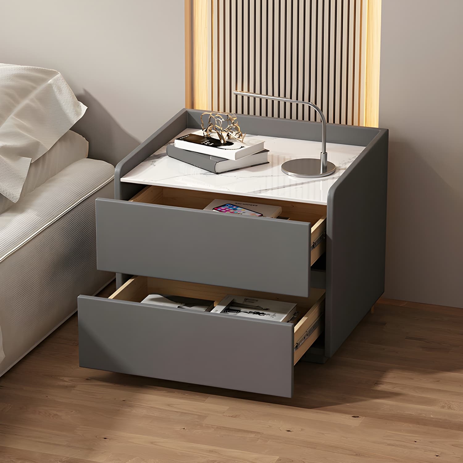 White Slate Countertop Nightstands Increase The Surrounding Height to Prevent Falling thumbnail 13