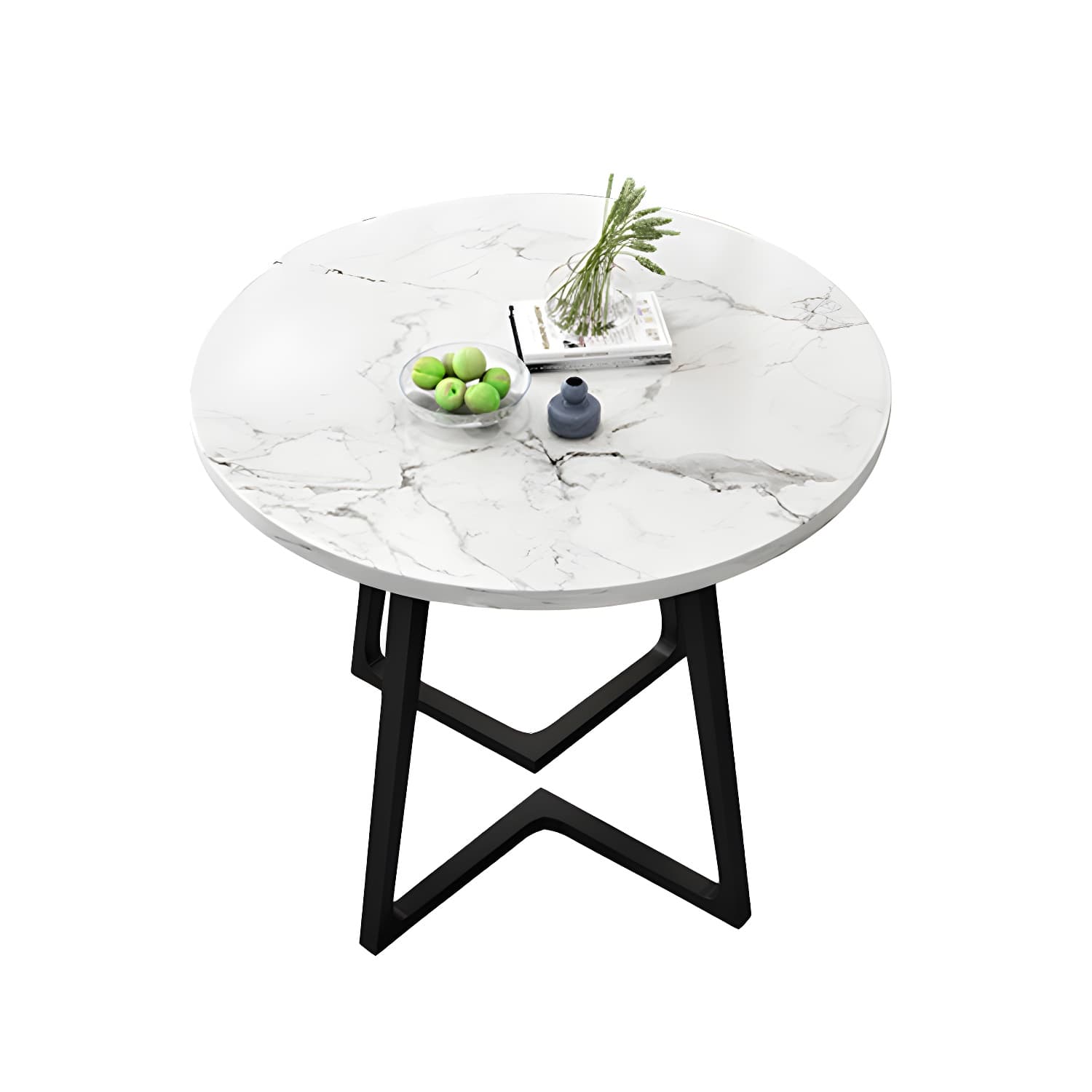 Round White Wood Tone Modern Dining Set with Metal Pedestal Base - Seats 4 thumbnail 9