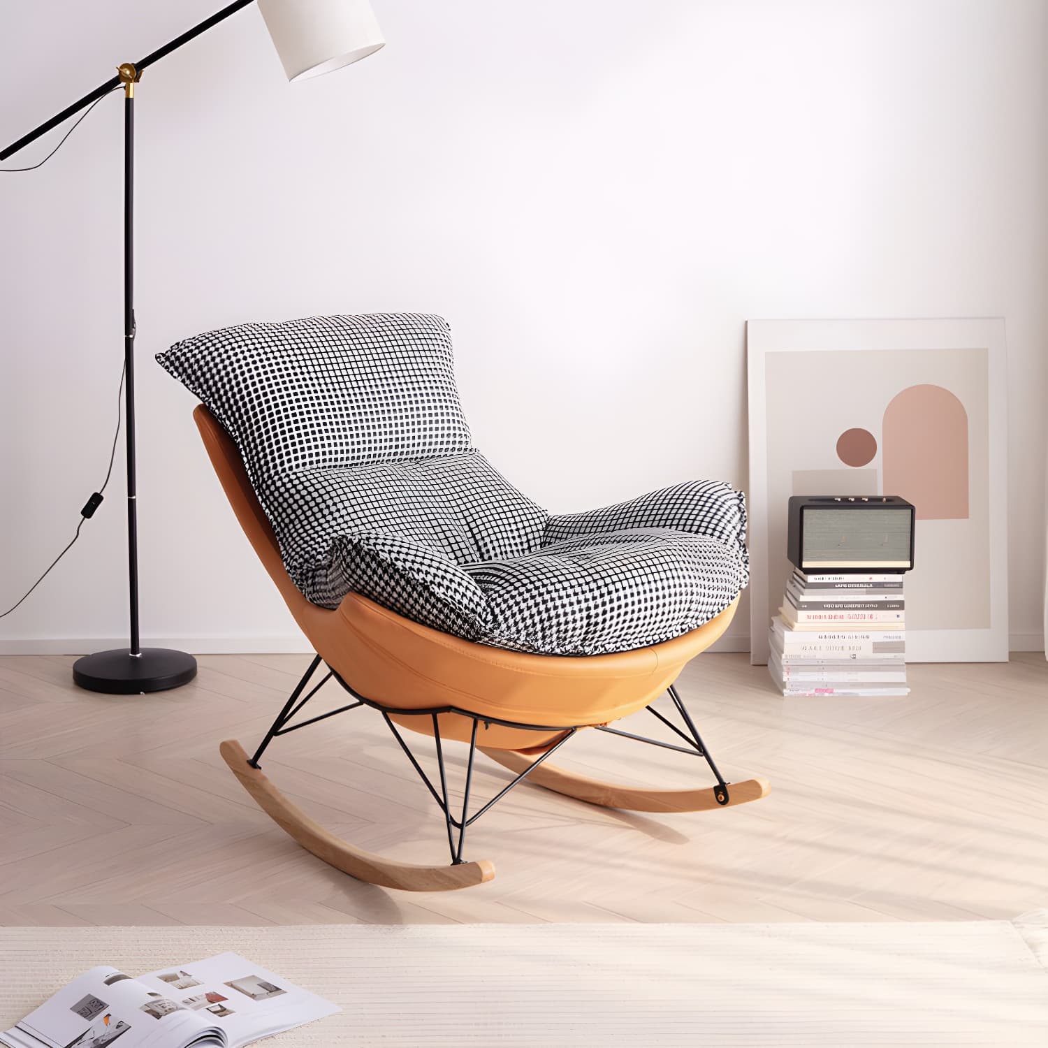 Solid Wood Rocking Chair Modern Rocker Chair with Removable Cushions thumbnail 8
