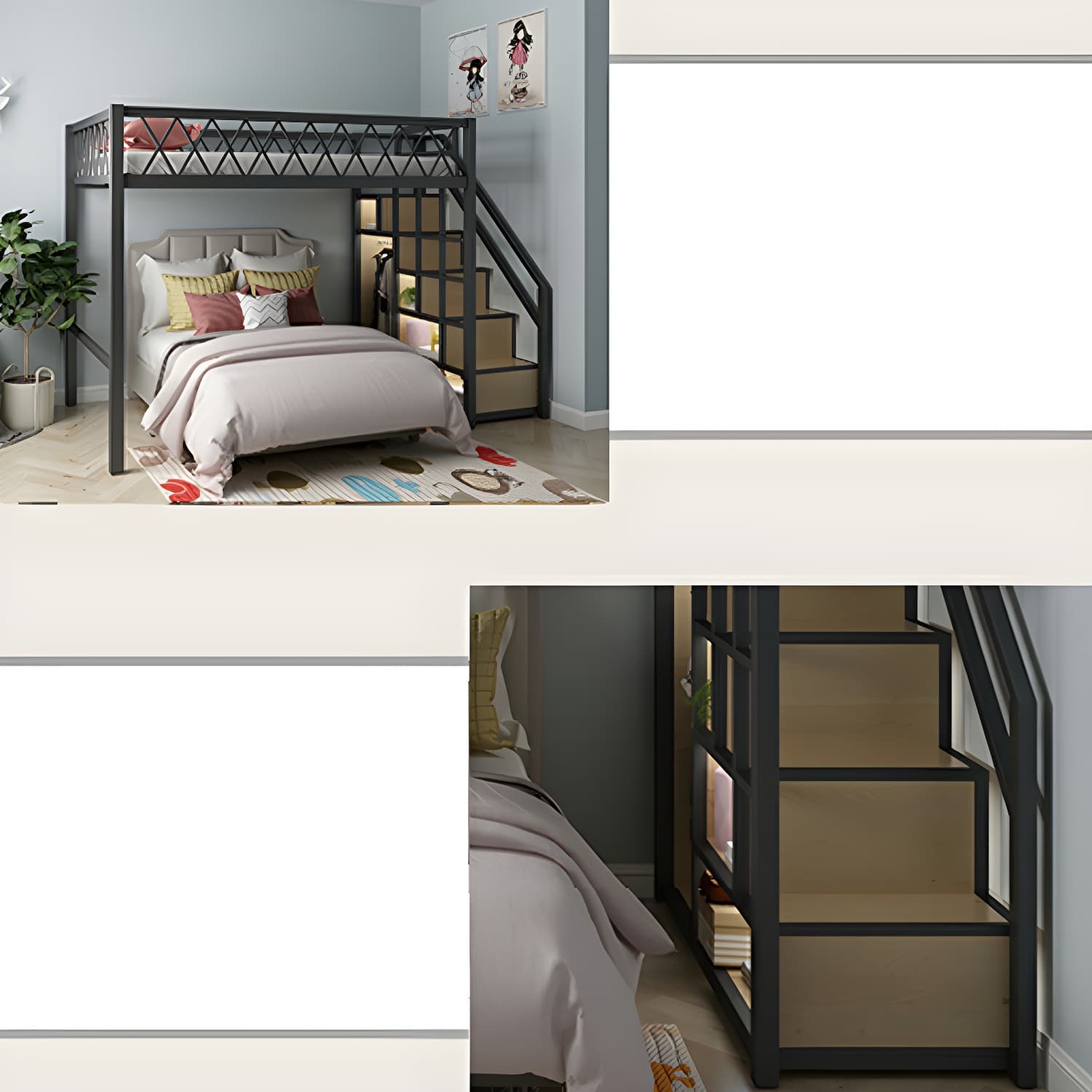 Modern Wood/Metal Bed with Light Wood Tone & Tall Clearance Storage Cabinets thumbnail 8