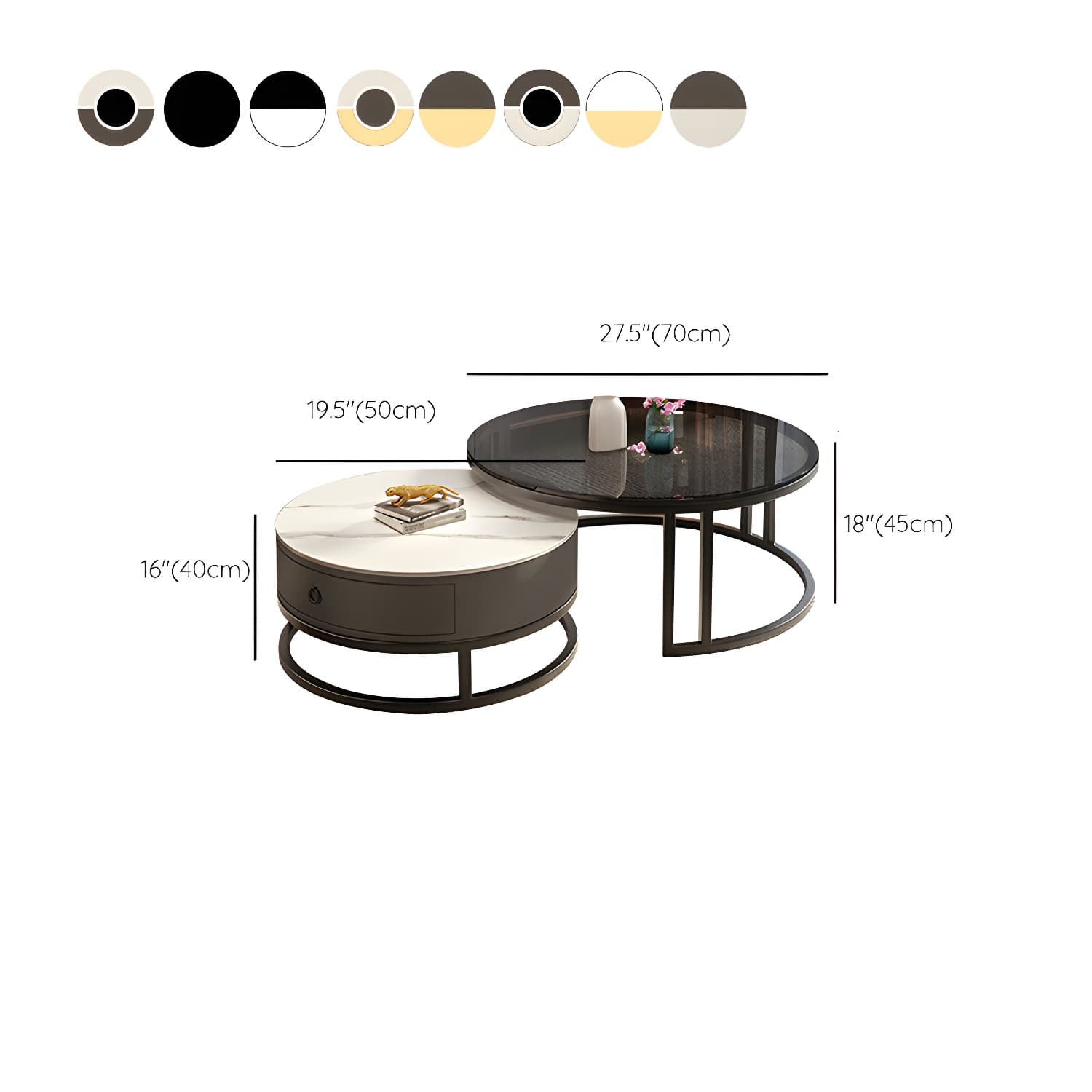 Modern Glass Coffee Cocktail Table Round Nesting Coffee Table Set thumbnail 16