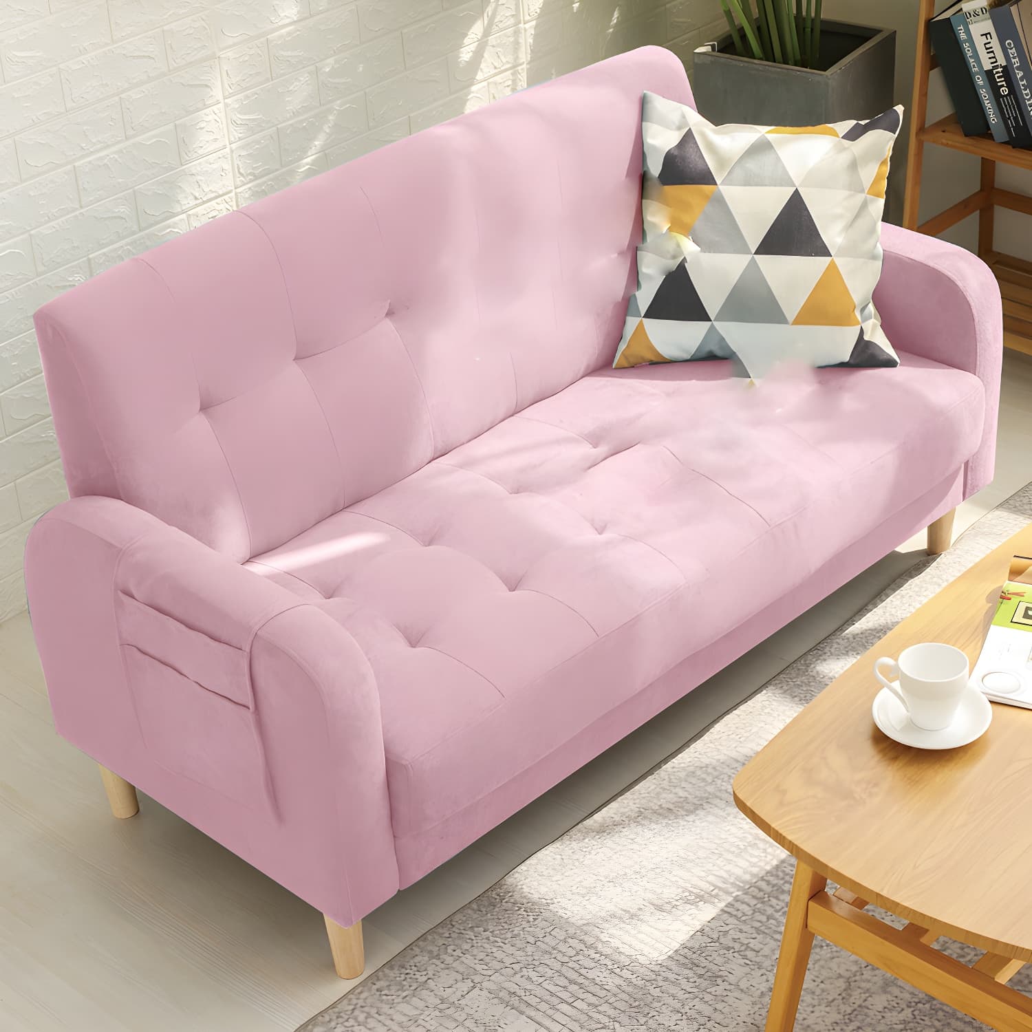 Tufted Fabric Sofa with Four Wooden Legs Square Tufted Sofa for Bonus Room thumbnail 5