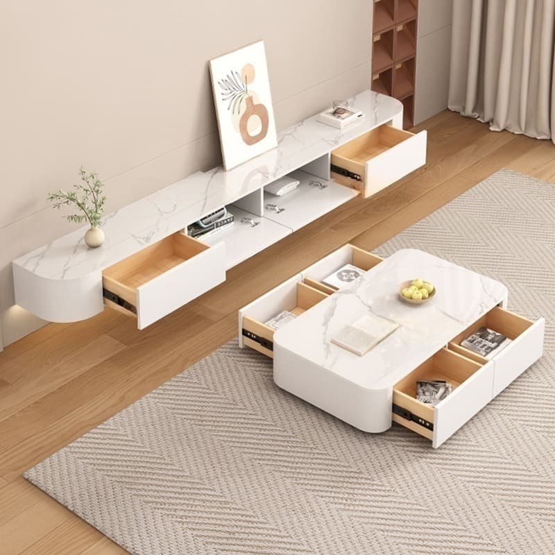 Contemporary Wall Mounted TV Stand with Door Living Room, Gray/White thumbnail 5