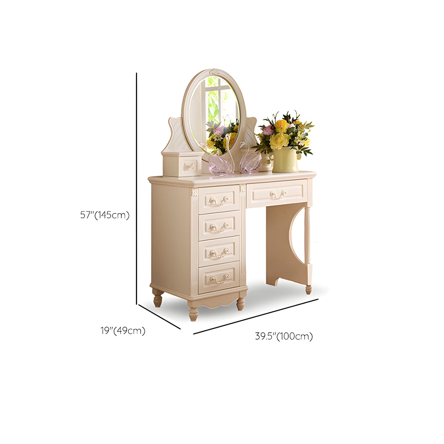 Victorian Makeup Vanity Desk Wood Makeup Vanity Set with Drawer thumbnail 20