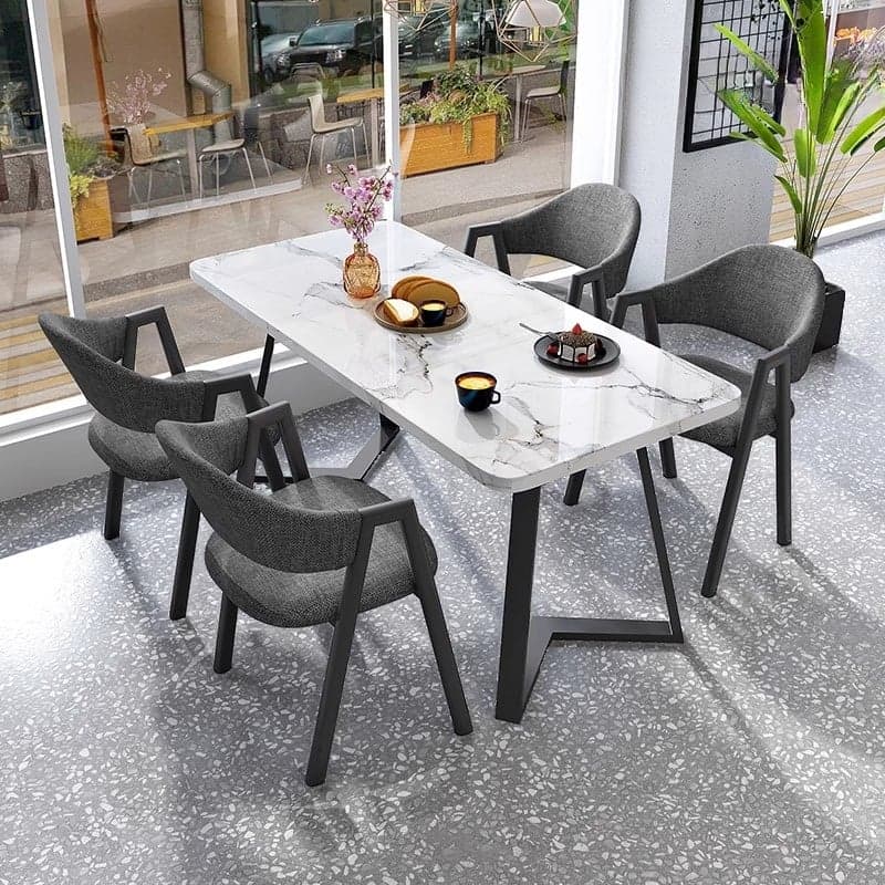 Dining Table Set with Sleighing Slate Top and Padded Chair with Back and Armrest, 5-piece in White thumbnail 2