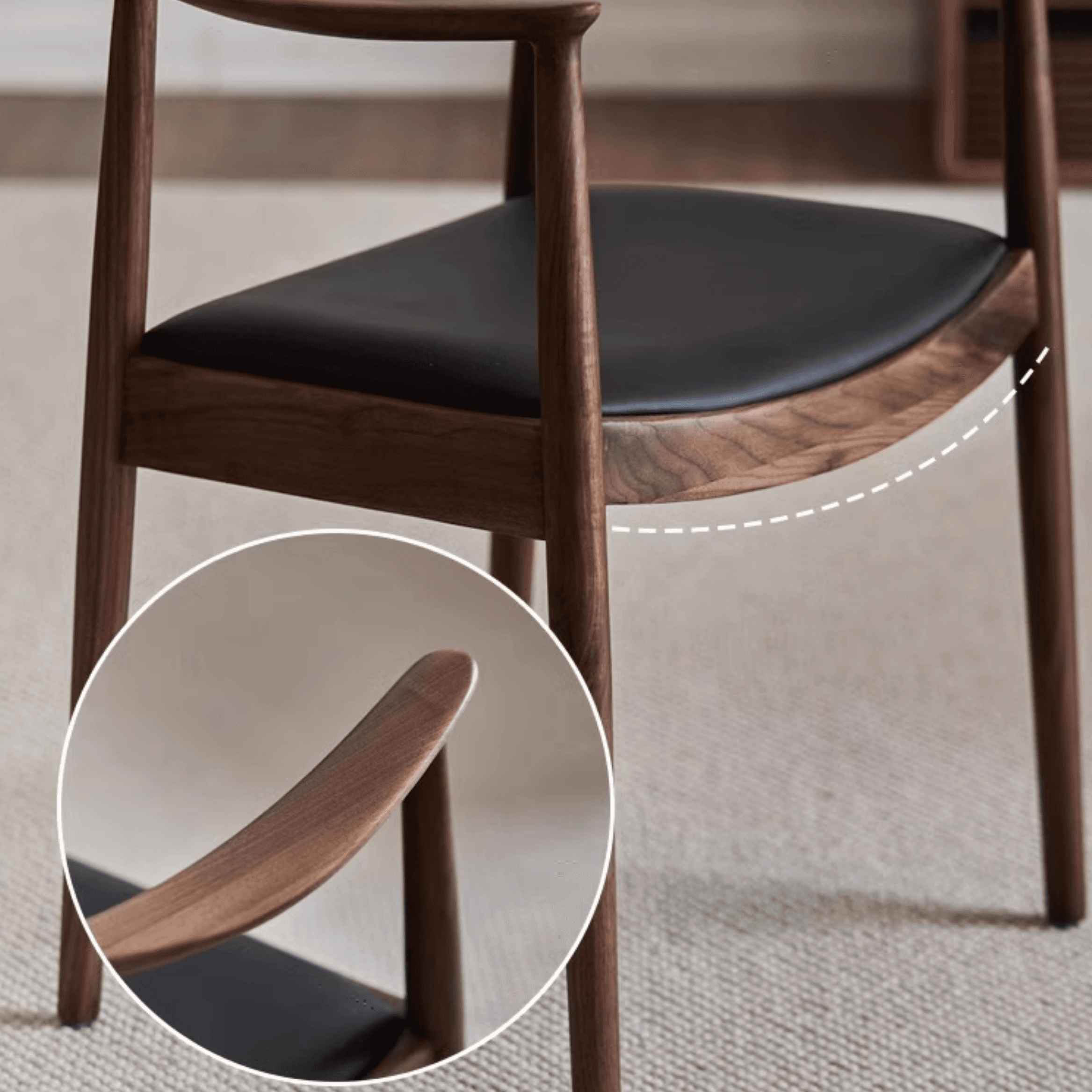 Scandinavian Timber Outlined Leatherette/Linen Firm Arm Chair with Exposed Back and Armrest thumbnail 11