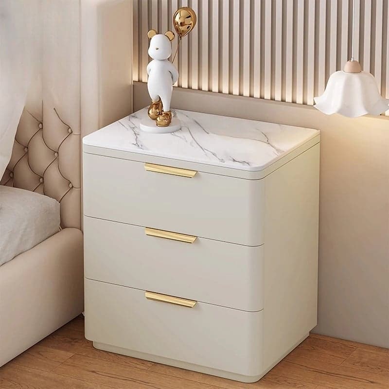 Modern 3 Drawers Nightstand with Slate Countertop and Gold Handles for Bedroom thumbnail 4
