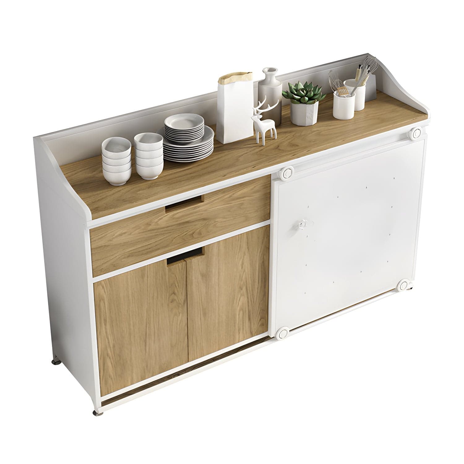 Modern Metal Sideboard with Wood Countertop, Cabinets, and Drawers - image 4