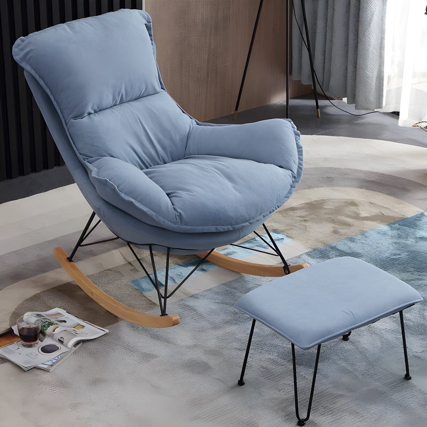 Contemporary Rocking Chair Cotton Upholstered Tufted Wing Chair Back Baby Rocking Chair thumbnail 1