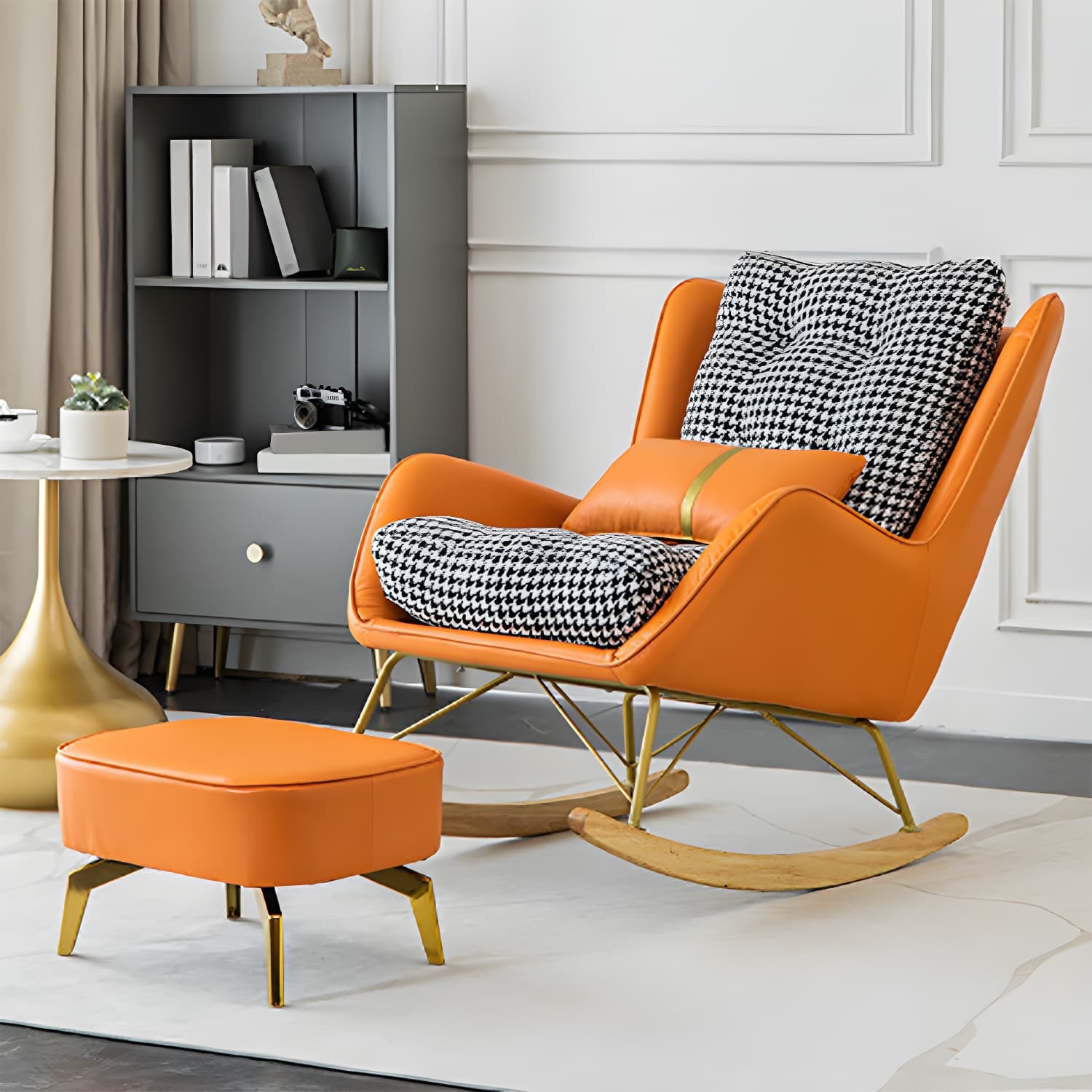 Modern Upholstered Rocker Chair Metal Frame Friction Resistant Rocker Chair for Home thumbnail 6