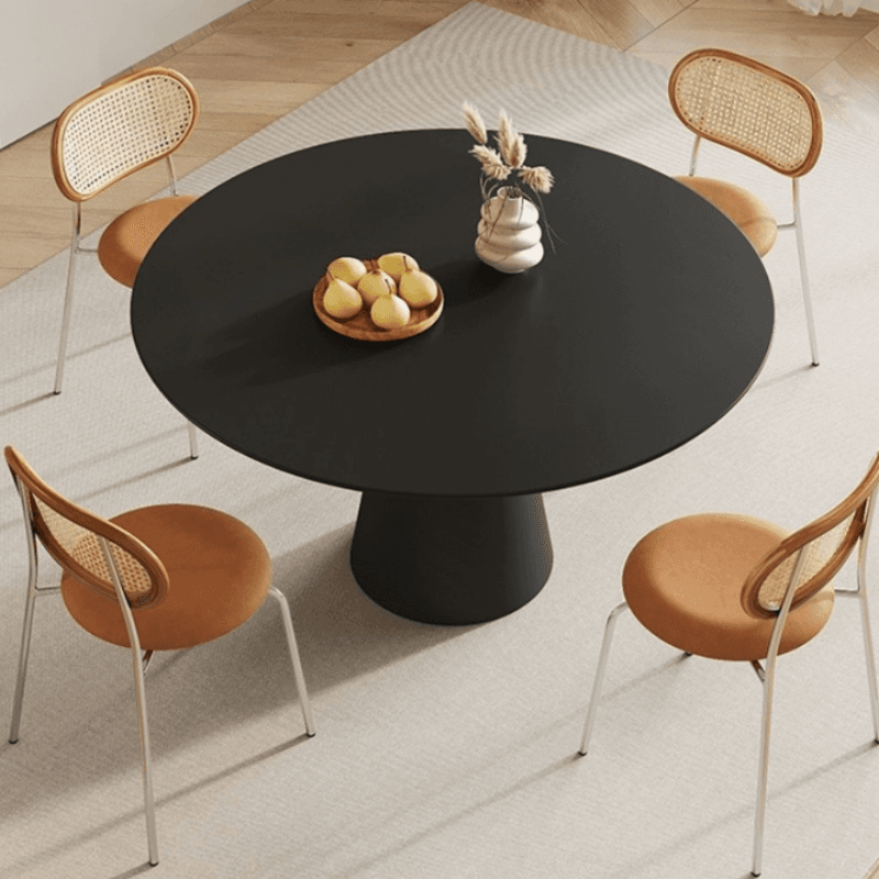 Scratch-defiant Fixed Circular Dining Table for 2 People/4 People with a Chalk/Charcoal Slate Stone Tabletop in a Contemporary Style thumbnail 5