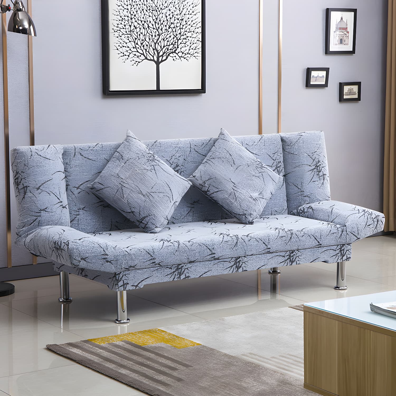 Silver Transitional Modern Tight Back Sofa Bed 29.53"High Armless Sofa Bed thumbnail 19