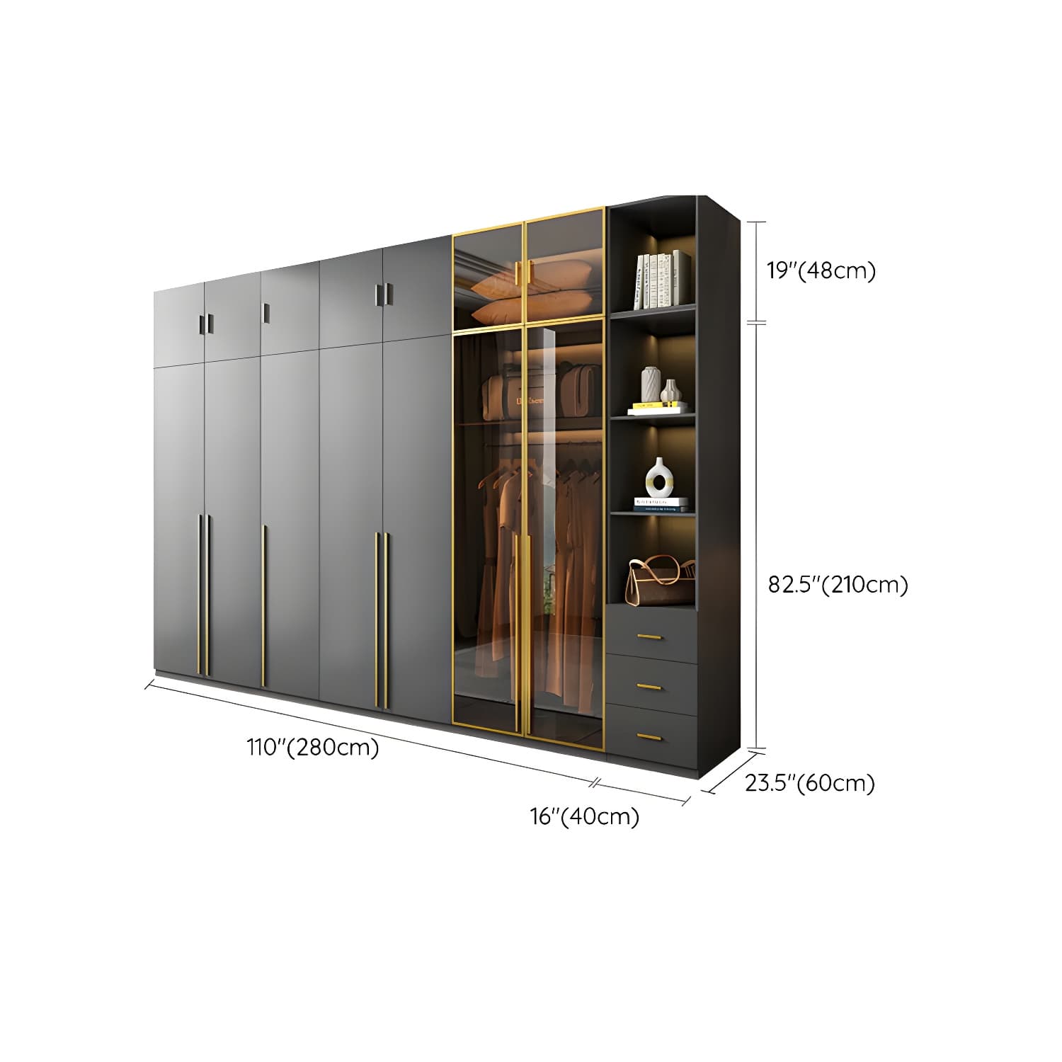 Modern Black Wood Wardrobe Armoire with Soft-Close Drawers & Clothing Rod thumbnail 38
