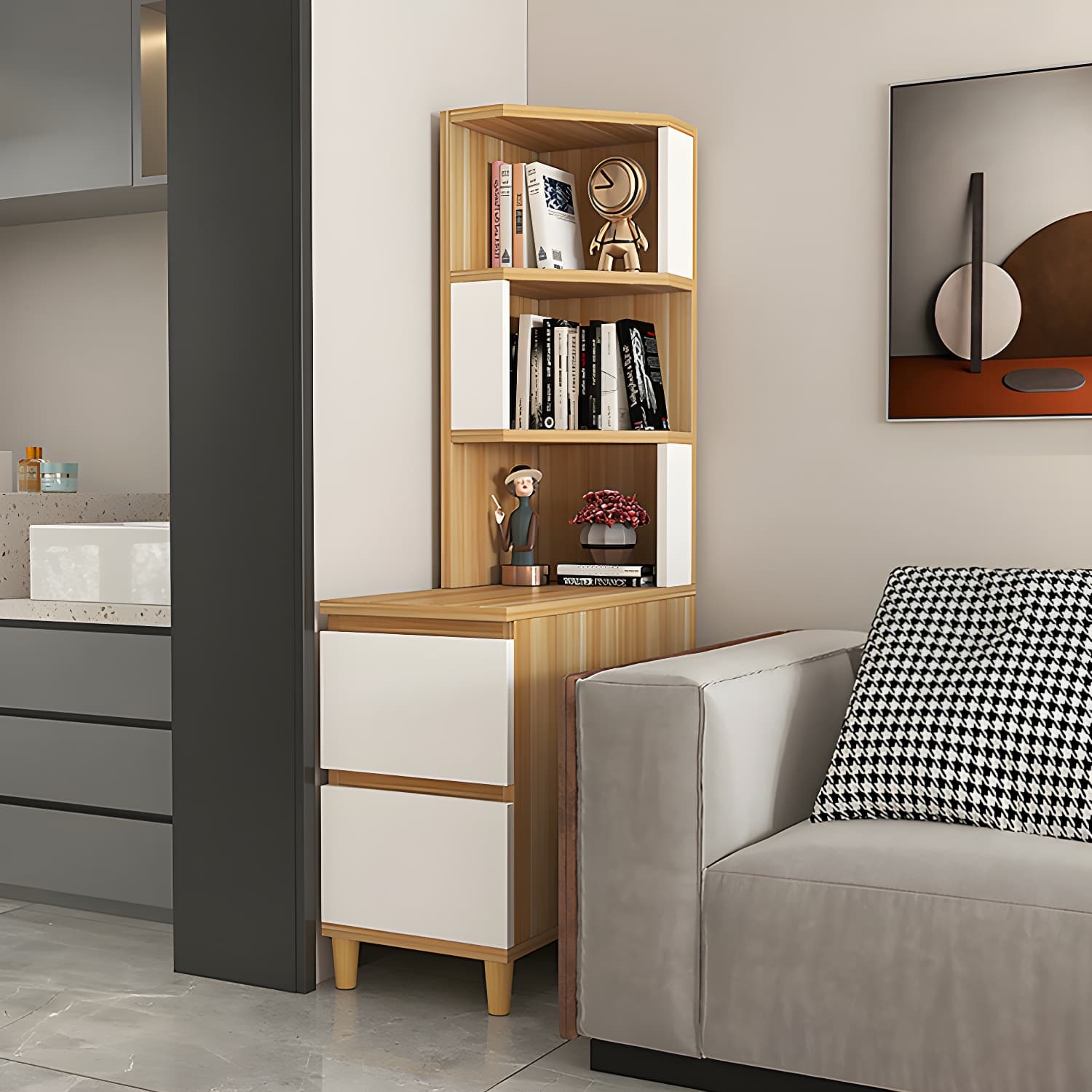 31" Wide Contemporary Corner 2 - Drawer Accent Chest with Shelves thumbnail 15