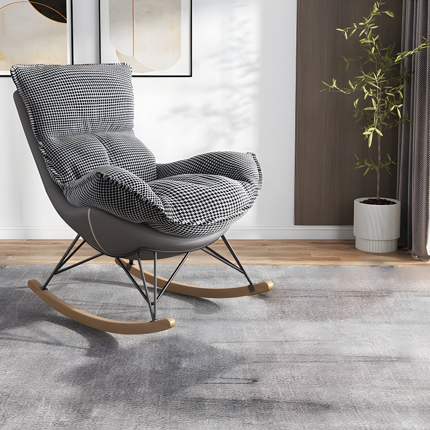 Contemporary Rocking Chair Faux Leather Waterproof Glider Chair with Removable Cushions thumbnail 22