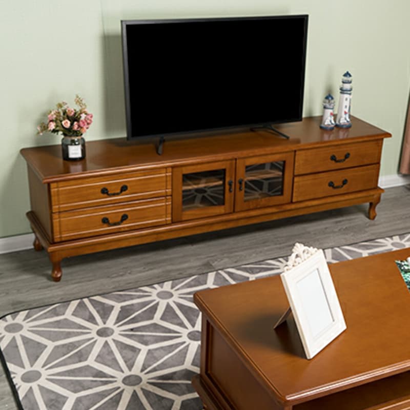 2 Tiers & 2-Door Rectangle Matte Solid Wood+Manufactured Wood Adjustable Shelf TV Stand for Living Room thumbnail 9