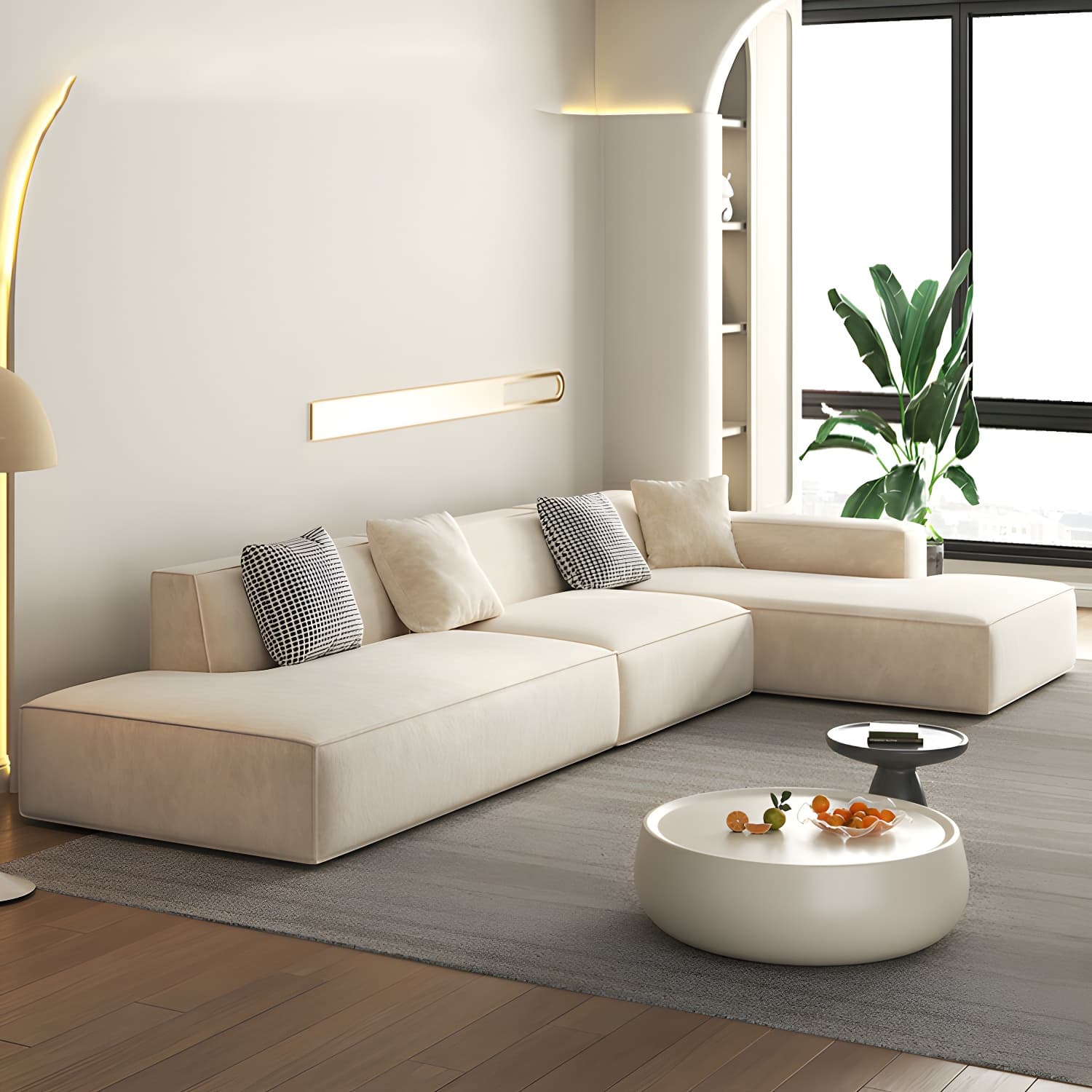 Elegant Sectional with Synthetic Upholstery in Moderate-Gray Tone and Built-in Charging Ports thumbnail 1
