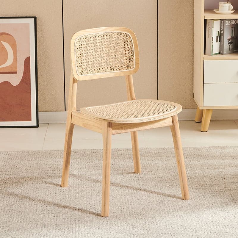 Leatherette/Wood/Rattan Entwined Balanced Armless Chair with Uncovered Back and Timber Legs in Sepia/Ink/Wood Color in a Scandinavian Style thumbnail 8