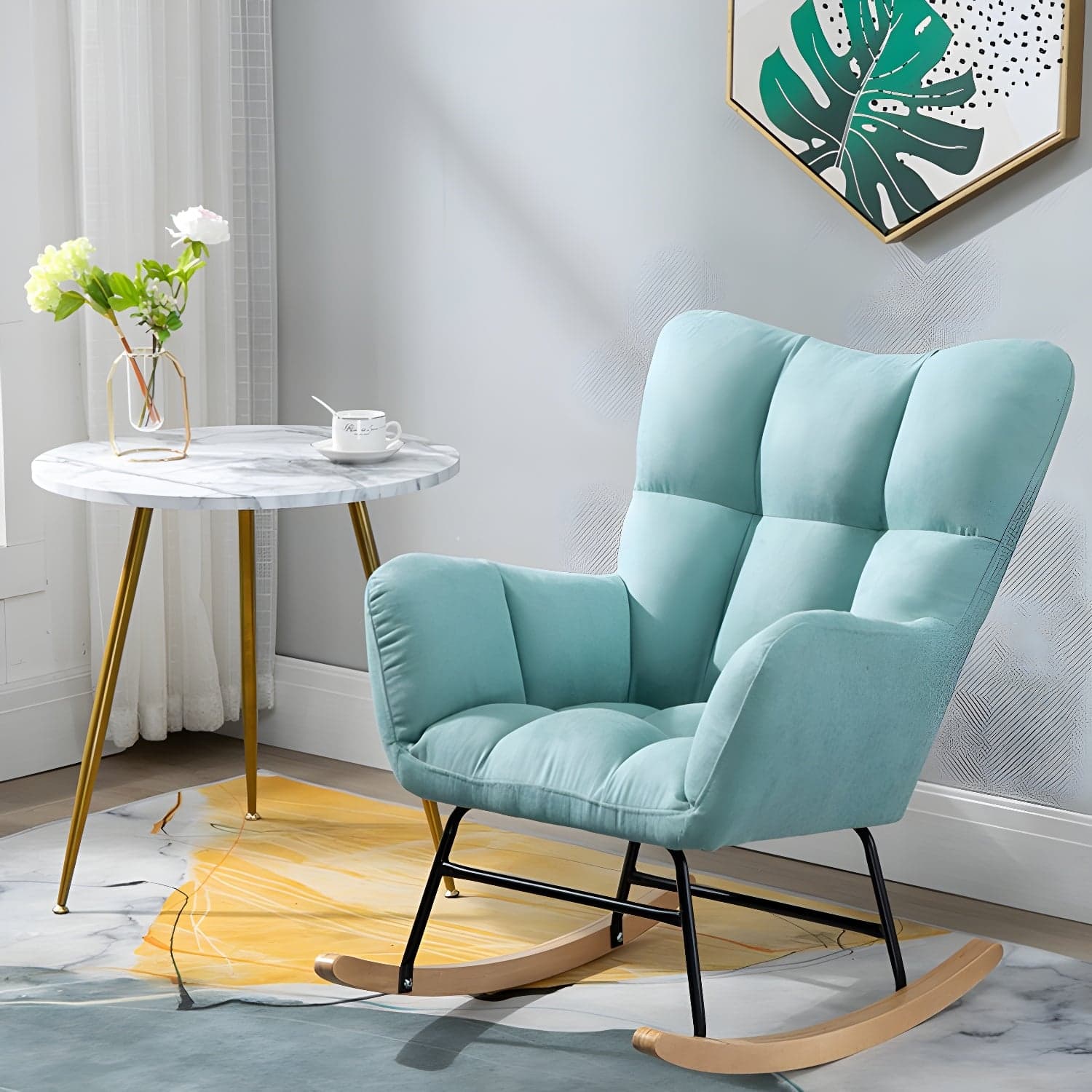 Modern Upholstered Rocking Chair Wingback Rocker Chair for Living Room thumbnail 10