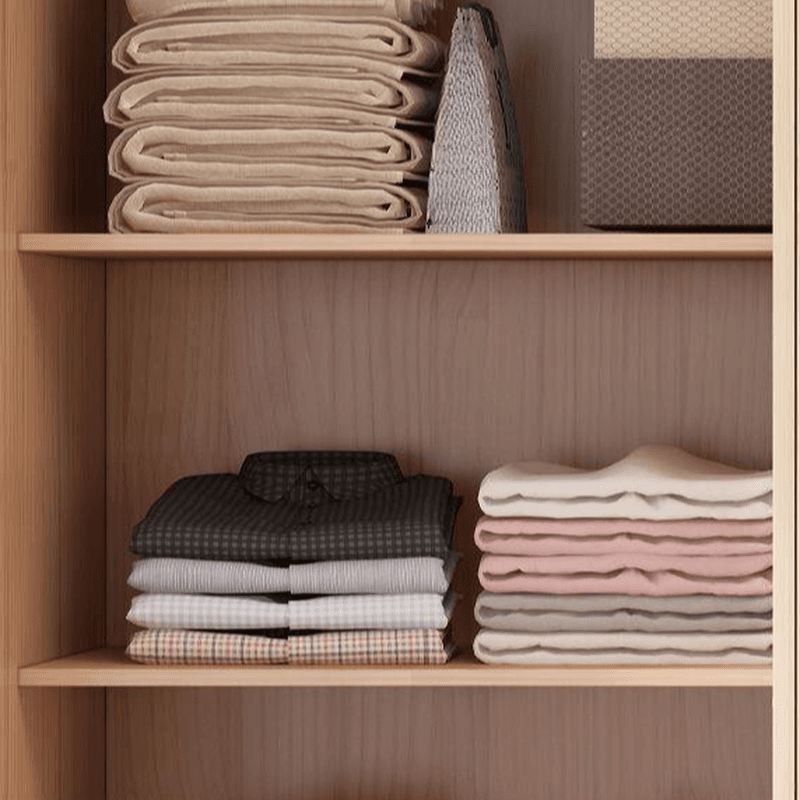 Natural Finish Minimalist Pine Wood Cabinet Armoire with 3-Drawer, Interior Shelves, and Clothing Rod thumbnail 7