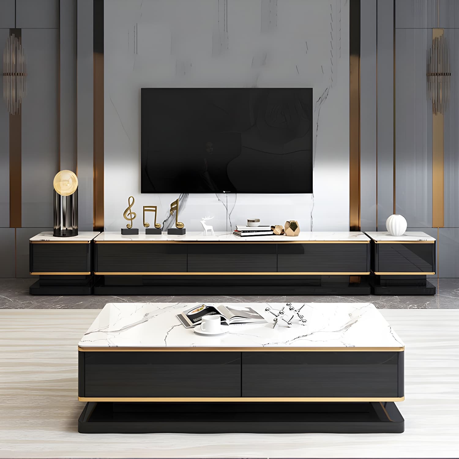 Luxurious 3-Drawer TV Stand Console 16.54-Inch H Glass TV Console thumbnail 3
