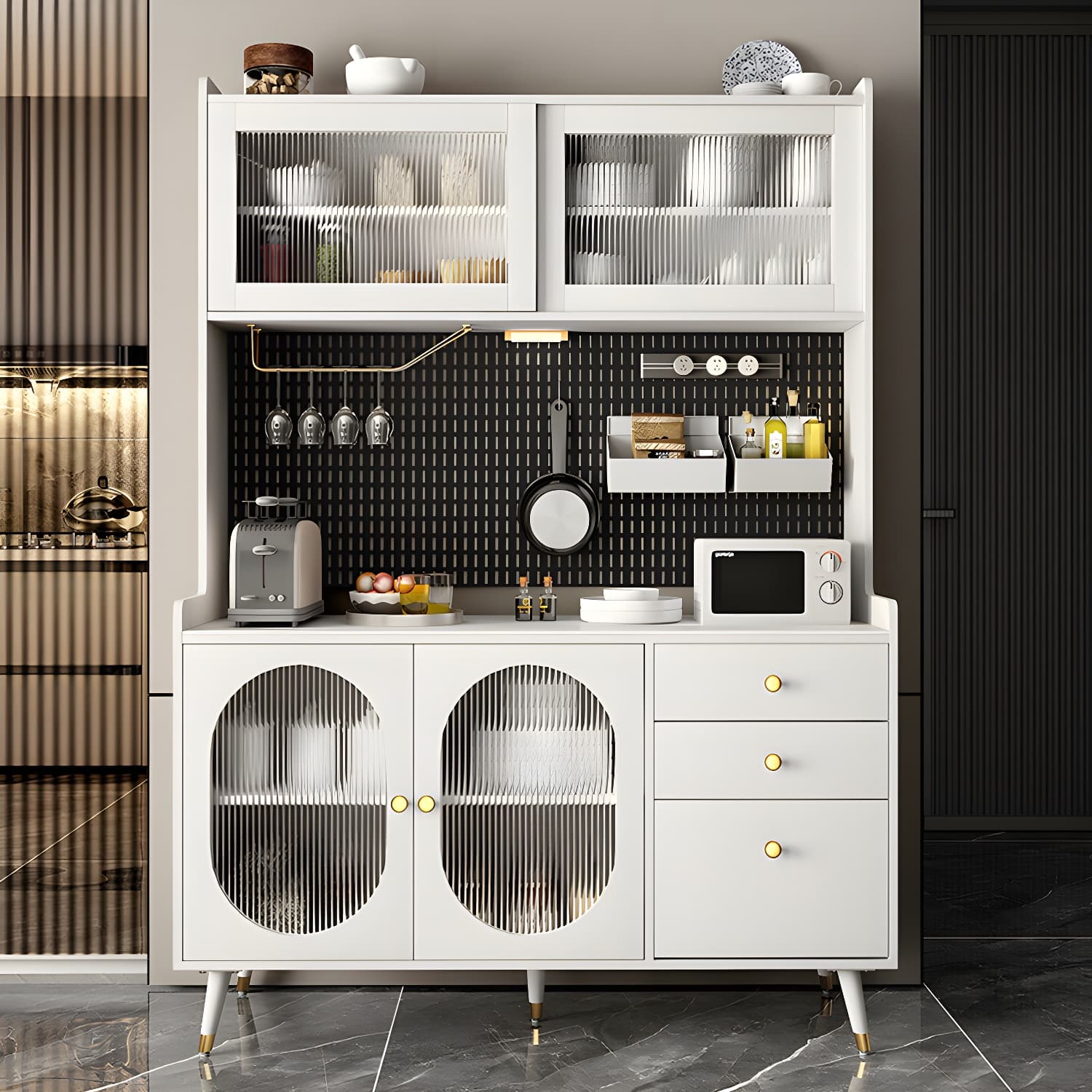 Stone Glam Sideboard Adjustable Shelves Kitchen Dining Room Sideboard - image 7
