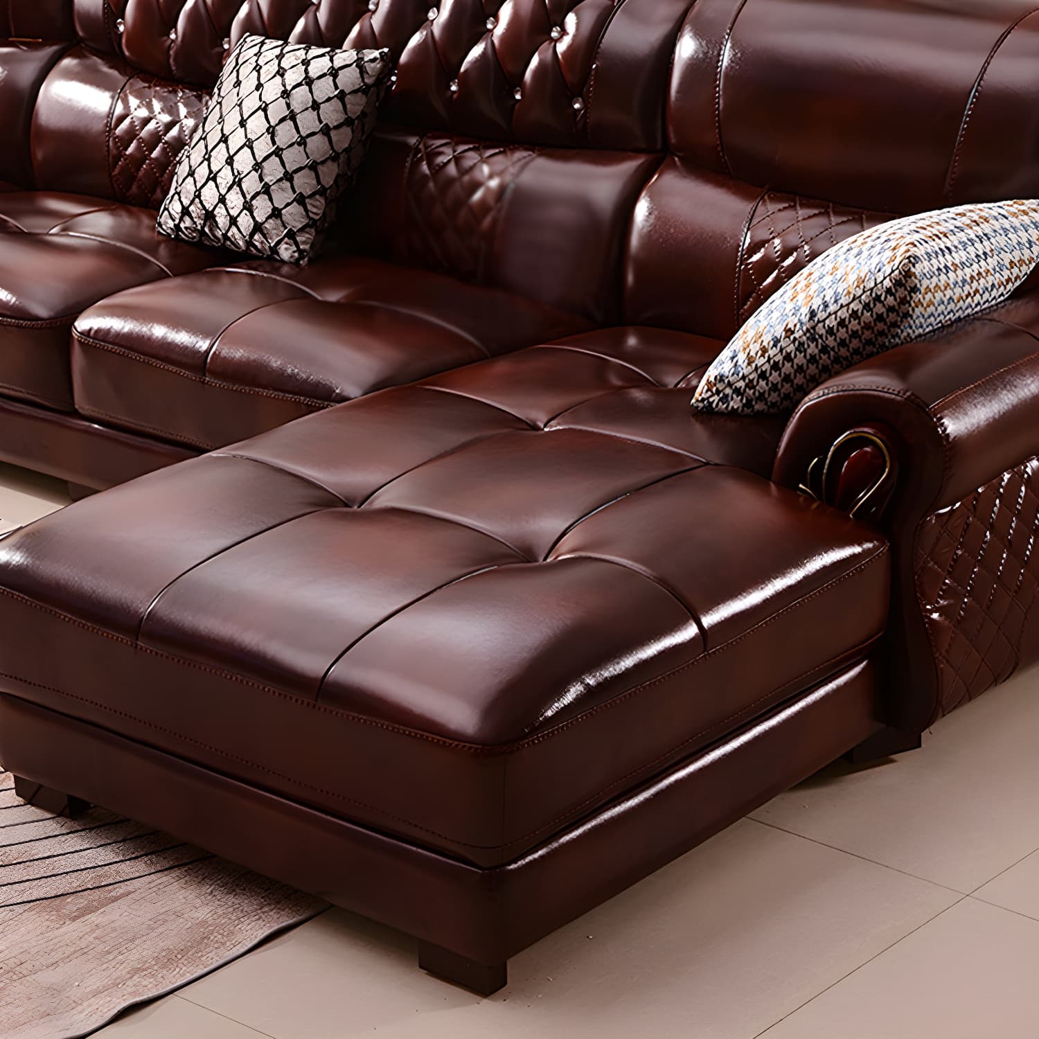 Genuine Leather Rolled Arm Sectional 36.22"High Camel Back Sofa, Dark Brown thumbnail 14